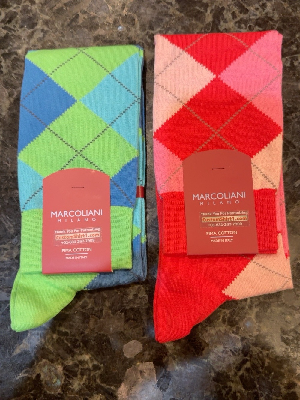 Marcoliani Milano Pima Cotton Argyle Socks 2-Pair Bundle NWT Made in Italy